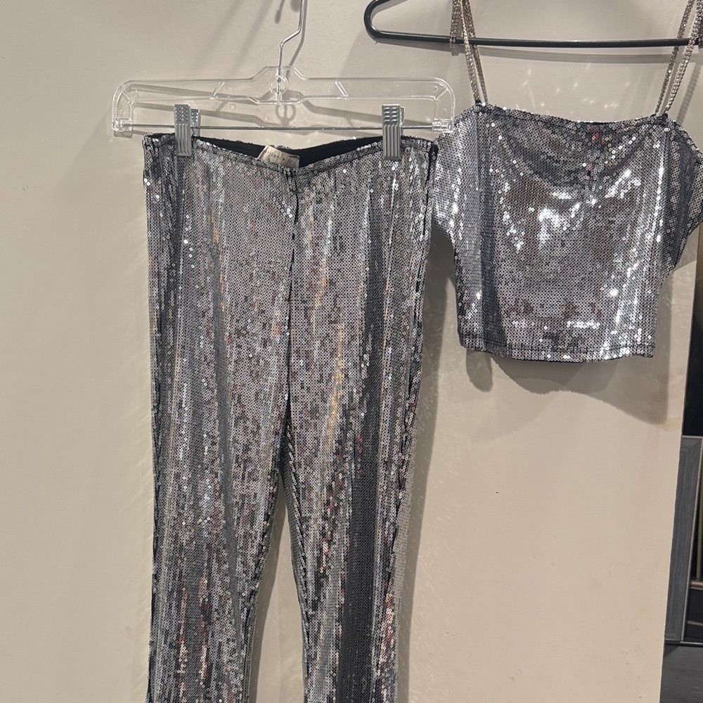 Bear Dance Silver Sequin Skinny Pants